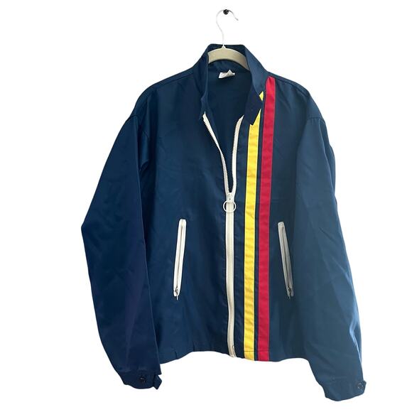 Cap N Jac  Action Advertising Navy Thin Vintage Windbreaker Stripes-Size Medium - Picture 2 of 6